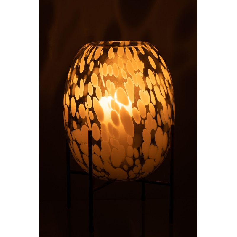 Vase Ovale Balsa Hauteur 35 cm en Verre Blanc Métal Noir Motif taches Sur Pied - 3