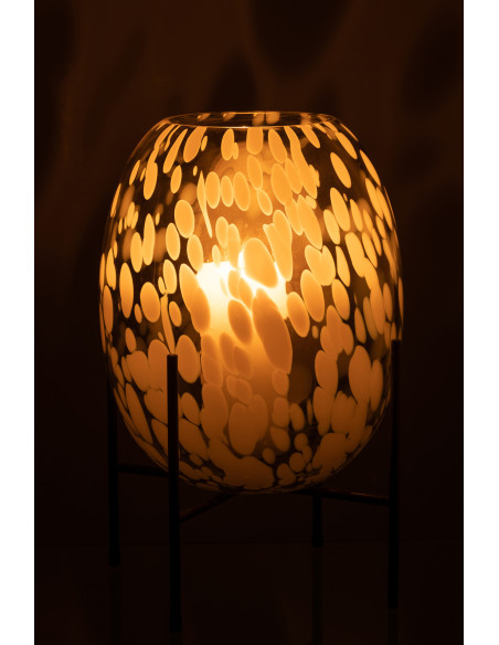 Vase Ovale Balsa Hauteur 35 cm en Verre Blanc Métal Noir Motif taches Sur Pied - 3