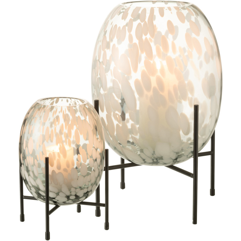 Vase Ovale Balsa Hauteur 35 cm en Verre Blanc Métal Noir Motif taches Sur Pied - 5