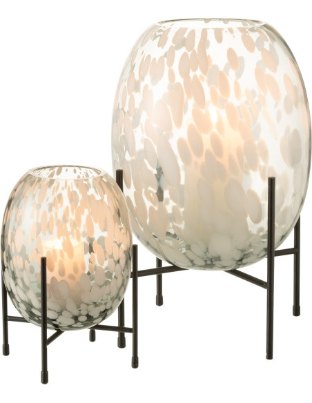 Vase Ovale Balsa Hauteur 35 cm en Verre Blanc Métal Noir Motif taches Sur Pied - 5