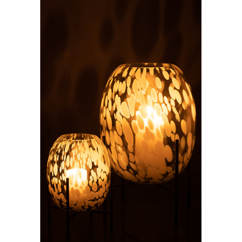 Vase Ovale Balsa Hauteur 35 cm en Verre Blanc Métal Noir Motif taches Sur Pied - 6