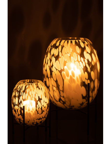 Vase Ovale Balsa Hauteur 35 cm en Verre Blanc Métal Noir Motif taches Sur Pied - 6