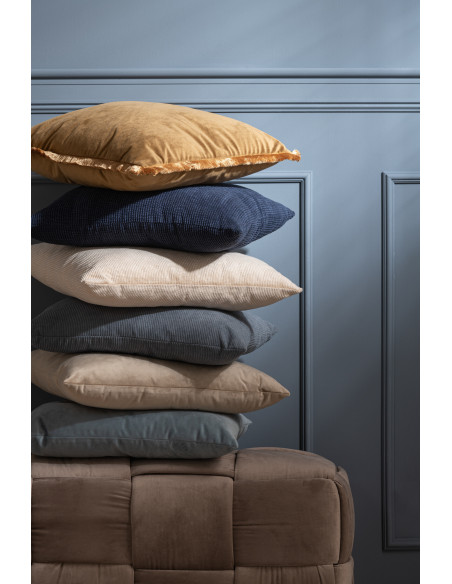 Coussin Carré Thayer 45x45 en Polyester Velours Gris bleu Effet côtelé - 2