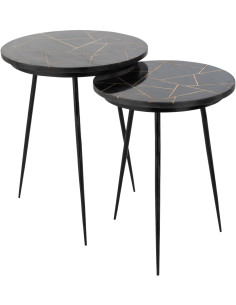 Tables d'appoint rondes en marbre noir et métal doré - 1