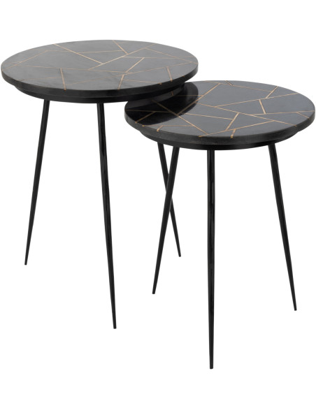 Tables d'appoint rondes en marbre noir et métal doré - 1