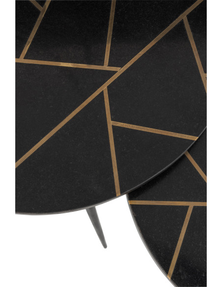 Tables d'appoint rondes en marbre noir et métal doré - 3