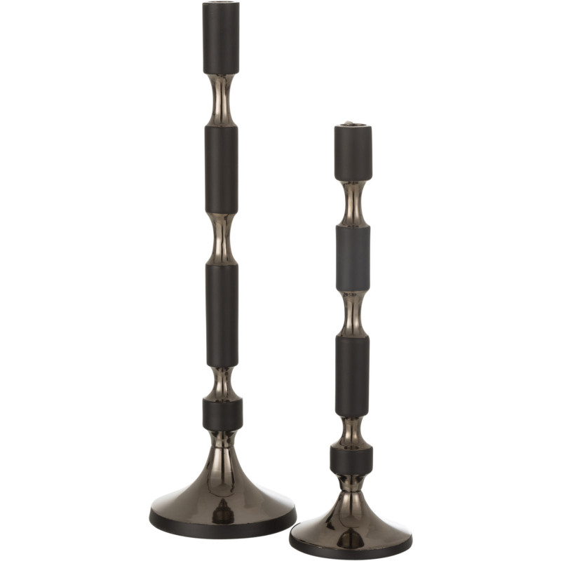 Bougeoir sur pied Léo Hauteur 45 cm en Métal Noir Argenté - 3