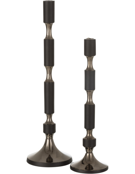 Bougeoir sur pied Léo Hauteur 45 cm en Métal Noir Argenté - 3