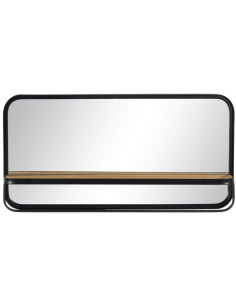 Miroir industriel Mural Rectangulaire XL 80x40 en Bois d'hévéa Naturel Métal Noir Vynor - 1