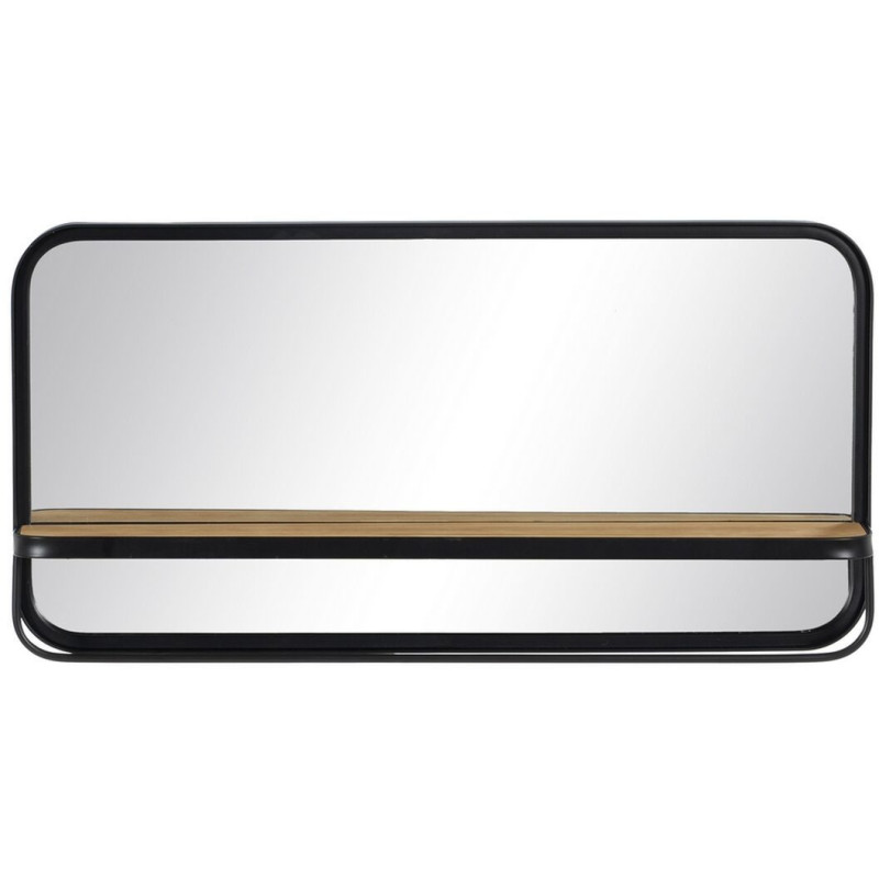 Miroir industriel Mural Rectangulaire XL 80x40 en Bois d'hévéa Naturel Métal Noir Vynor - 1