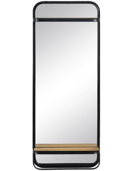 Miroir industriel Mural Rectangulaire XXL 40x100 en Bois d'hévéa Naturel Métal Noir Vynor Ixia - 1