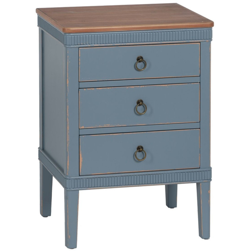 Chevet vintage rétro 3 tiroirs en Bois de sapin Bleu Marron Vieilli Calista - 1