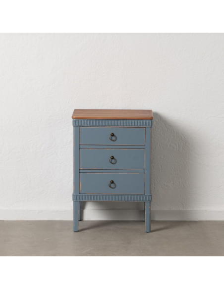 Chevet vintage rétro 3 tiroirs en Bois de sapin Bleu Marron Vieilli Calista - 8