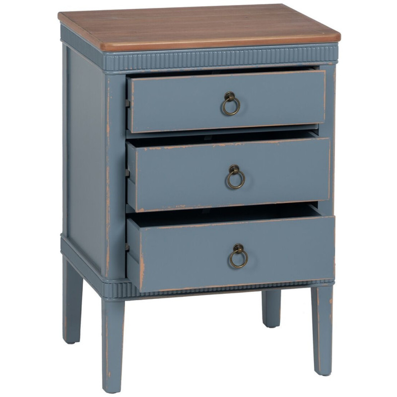 Chevet vintage rétro 3 tiroirs en Bois de sapin Bleu Marron Vieilli Calista - 2