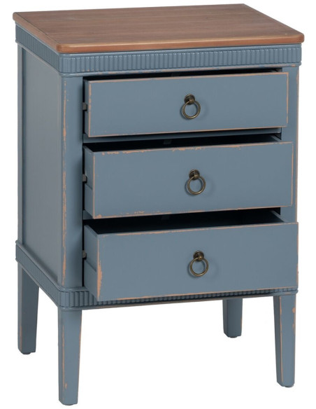 Chevet vintage rétro 3 tiroirs en Bois de sapin Bleu Marron Vieilli Calista - 2