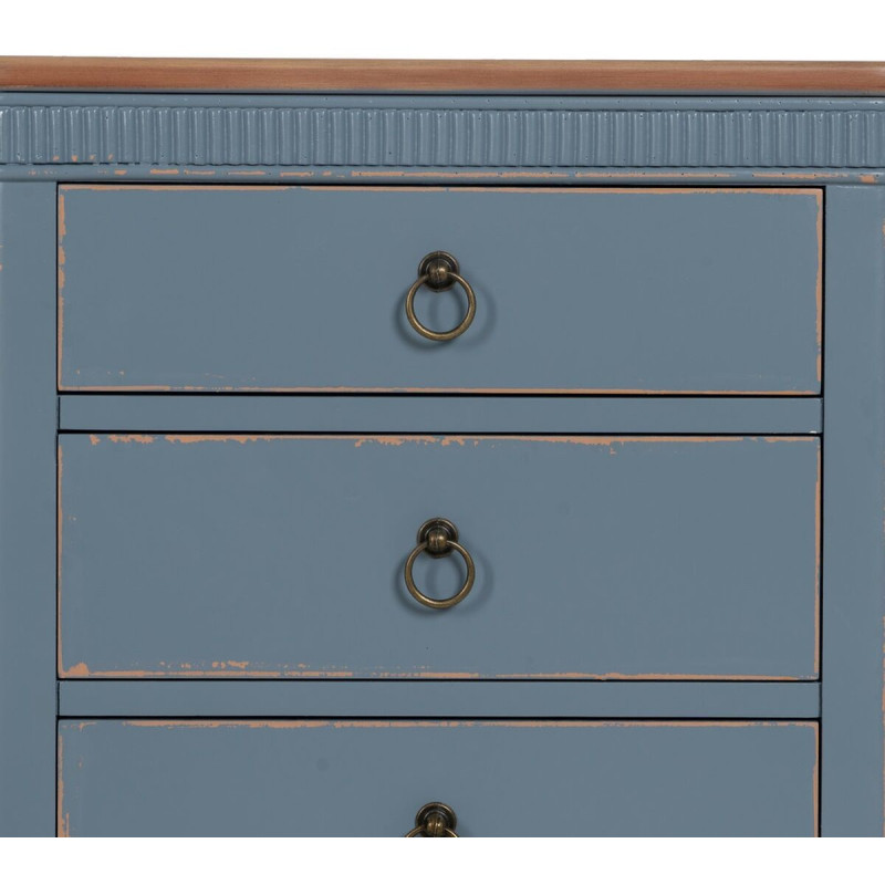 Chevet vintage rétro 3 tiroirs en Bois de sapin Bleu Marron Vieilli Calista - 5