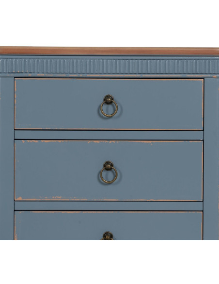 Chevet vintage rétro 3 tiroirs en Bois de sapin Bleu Marron Vieilli Calista - 5