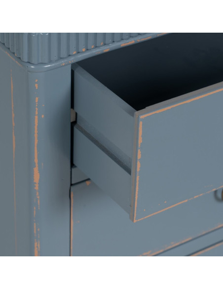 Chevet vintage rétro 3 tiroirs en Bois de sapin Bleu Marron Vieilli Calista - 6