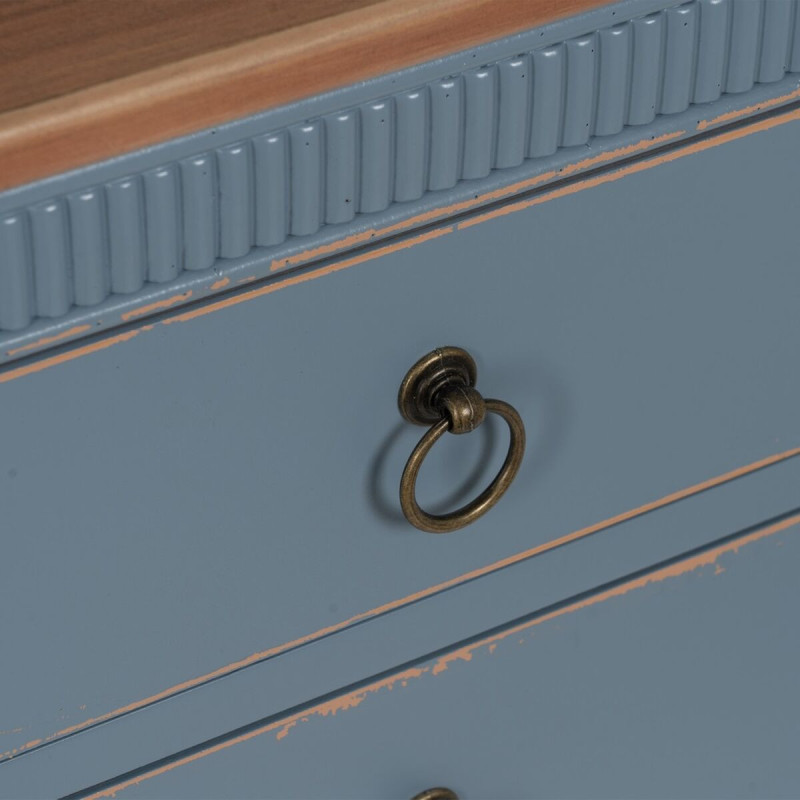 Chevet vintage rétro 3 tiroirs en Bois de sapin Bleu Marron Vieilli Calista - 7