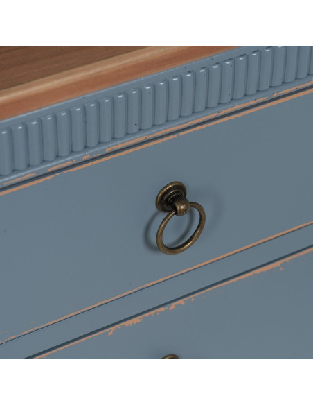Chevet vintage rétro 3 tiroirs en Bois de sapin Bleu Marron Vieilli Calista - 7