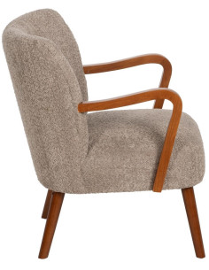 Fauteuil vintage rétro en Bois d'hévéa Marron Tissu Taupe Bouclette Nestor - 2