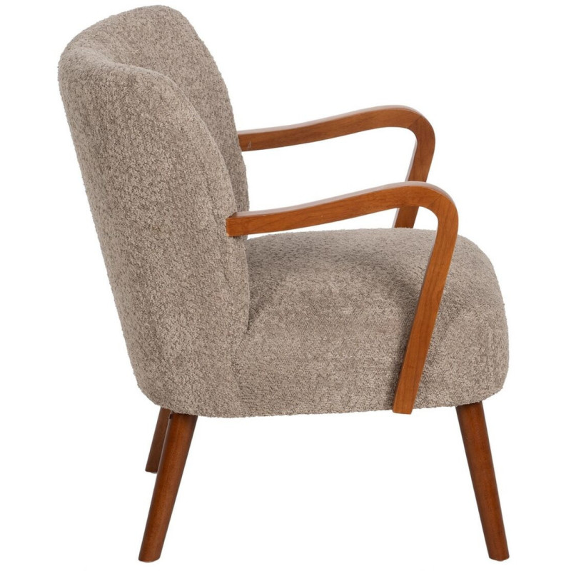 Fauteuil vintage rétro en Bois d'hévéa Marron Tissu Taupe Bouclette Nestor - 2