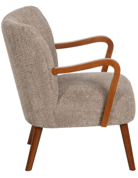 Fauteuil vintage rétro en Bois d'hévéa Marron Tissu Taupe Bouclette Nestor - 2