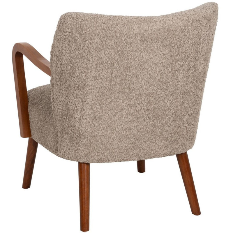 Fauteuil vintage rétro en Bois d'hévéa Marron Tissu Taupe Bouclette Nestor - 3