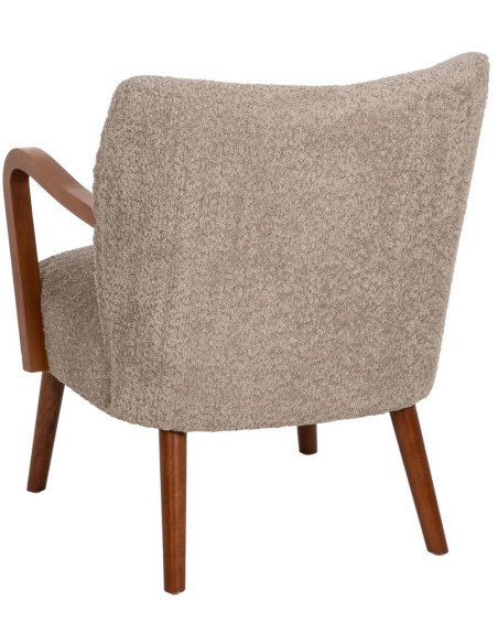 Fauteuil vintage rétro en Bois d'hévéa Marron Tissu Taupe Bouclette Nestor - 3