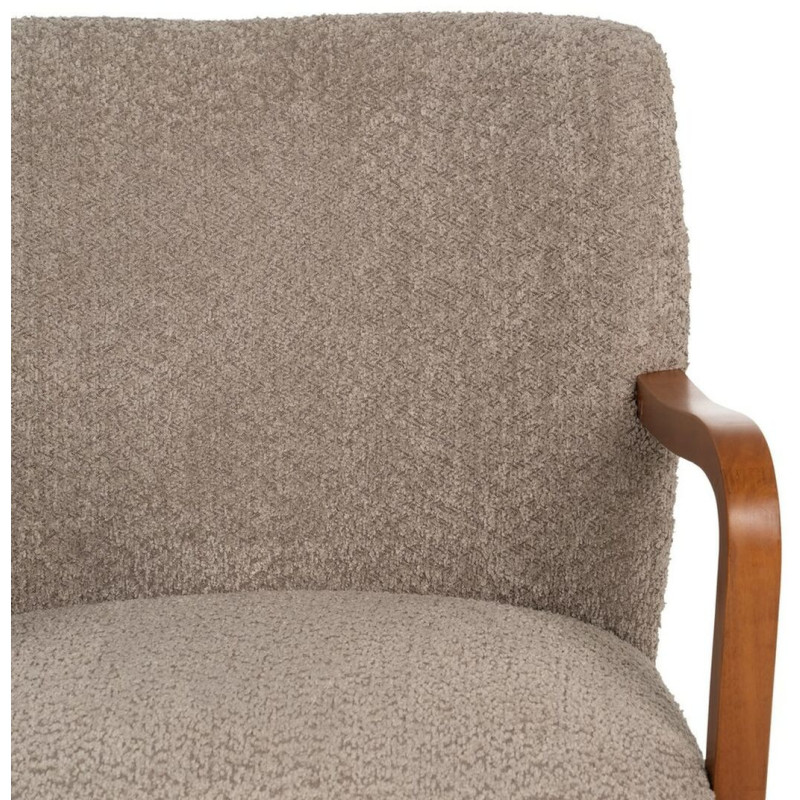 Fauteuil vintage rétro en Bois d'hévéa Marron Tissu Taupe Bouclette Nestor - 4
