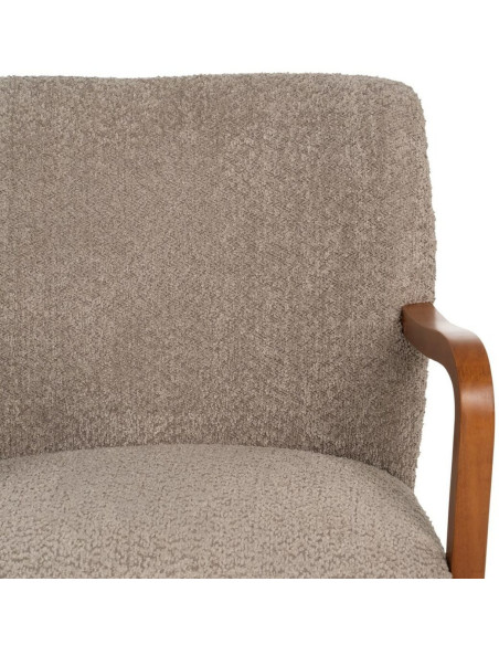 Fauteuil vintage rétro en Bois d'hévéa Marron Tissu Taupe Bouclette Nestor - 4