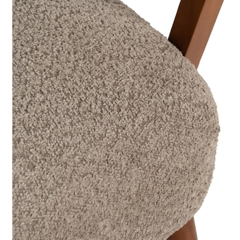 Fauteuil vintage rétro en Bois d'hévéa Marron Tissu Taupe Bouclette Nestor - 6