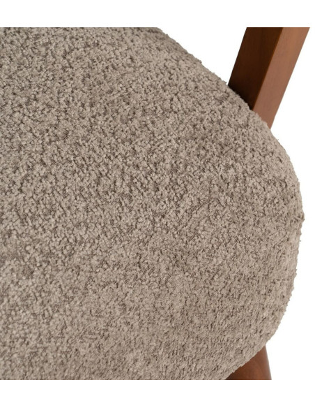 Fauteuil vintage rétro en Bois d'hévéa Marron Tissu Taupe Bouclette Nestor - 6