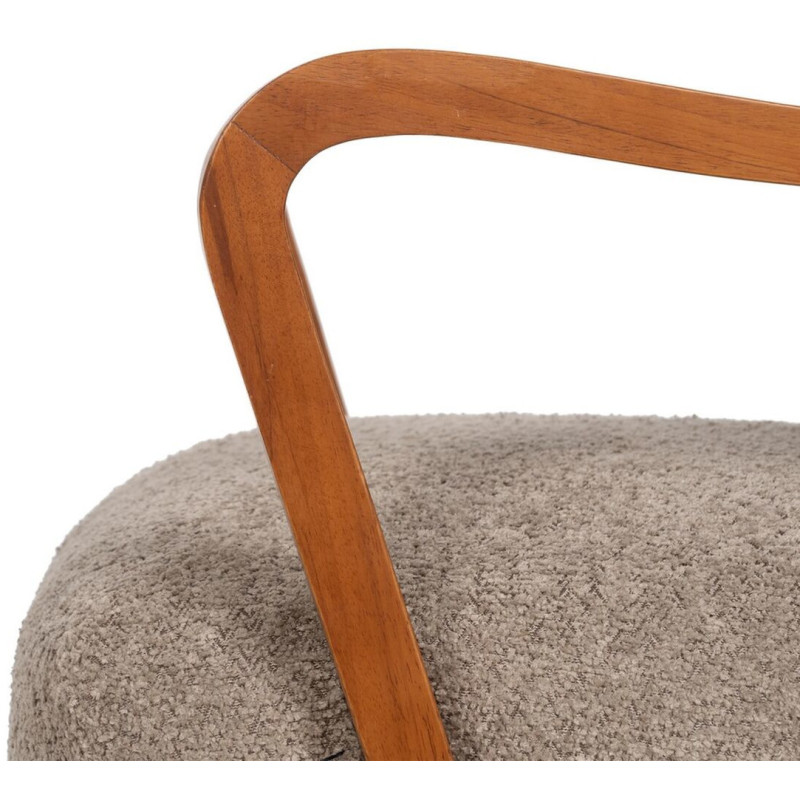 Fauteuil vintage rétro en Bois d'hévéa Marron Tissu Taupe Bouclette Nestor - 7