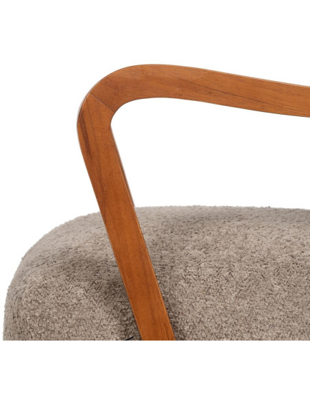 Fauteuil vintage rétro en Bois d'hévéa Marron Tissu Taupe Bouclette Nestor - 7