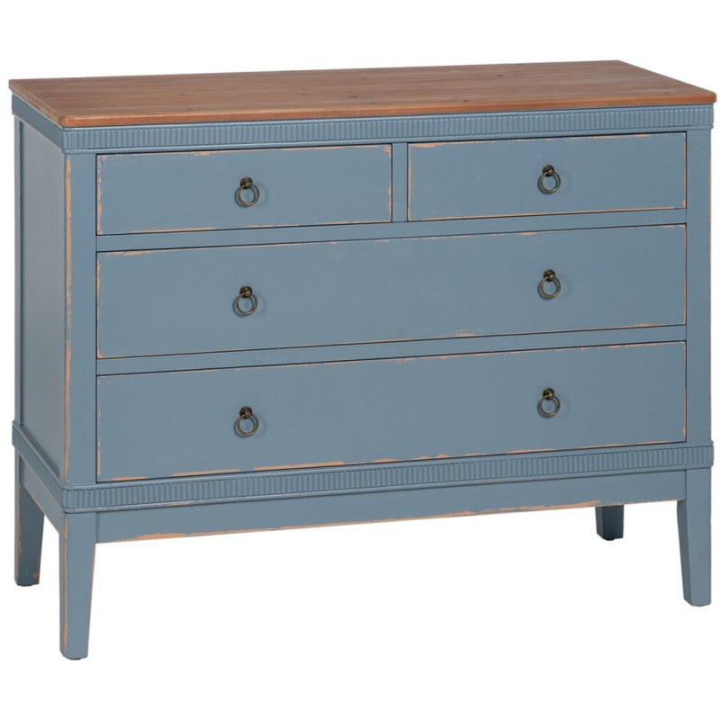 Commode vintage rétro 4 tiroirs en Bois de sapin Bleu Marron Vieilli Calista - 1