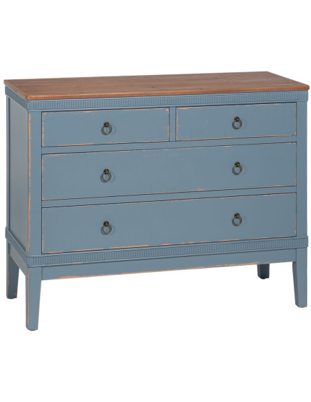 Commode vintage rétro 4 tiroirs en Bois de sapin Bleu Marron Vieilli Calista - 1