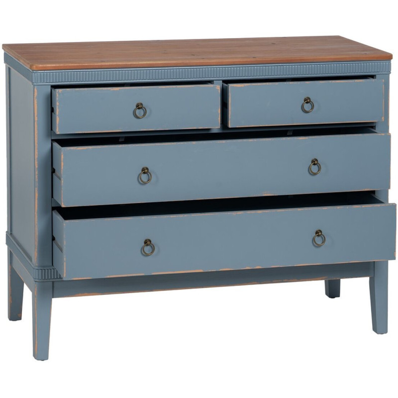 Commode vintage rétro 4 tiroirs en Bois de sapin Bleu Marron Vieilli Calista - 3