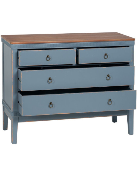 Commode vintage rétro 4 tiroirs en Bois de sapin Bleu Marron Vieilli Calista - 3