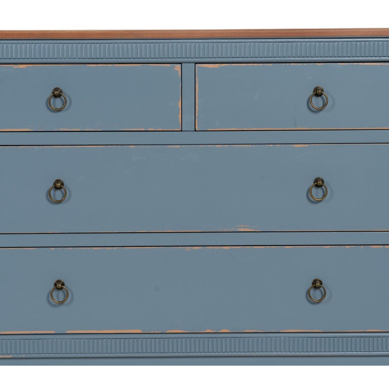 Commode vintage rétro 4 tiroirs en Bois de sapin Bleu Marron Vieilli Calista - 6