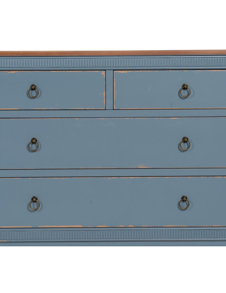 Commode vintage rétro 4 tiroirs en Bois de sapin Bleu Marron Vieilli Calista - 6