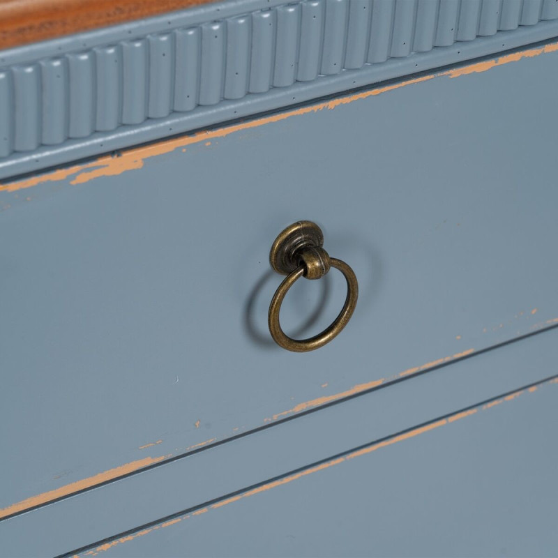 Commode vintage rétro 4 tiroirs en Bois de sapin Bleu Marron Vieilli Calista - 8