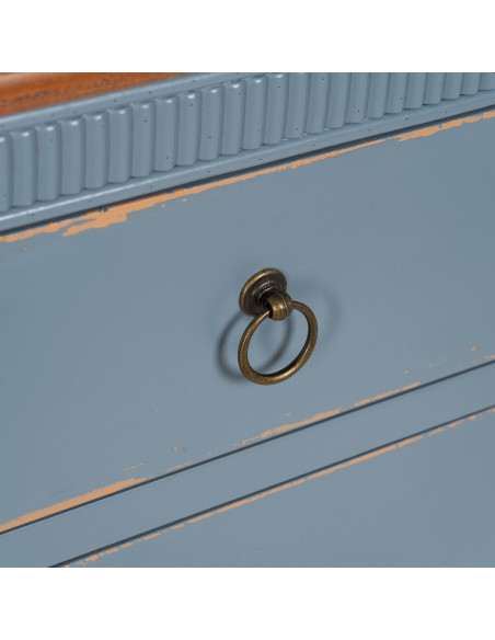 Commode vintage rétro 4 tiroirs en Bois de sapin Bleu Marron Vieilli Calista - 8