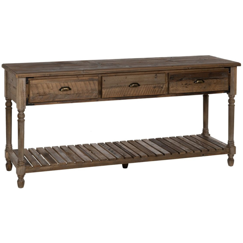 Console drapier Rectangulaire 3 tiroirs 1 étagère en Bois de sapin Marron Verena - 1