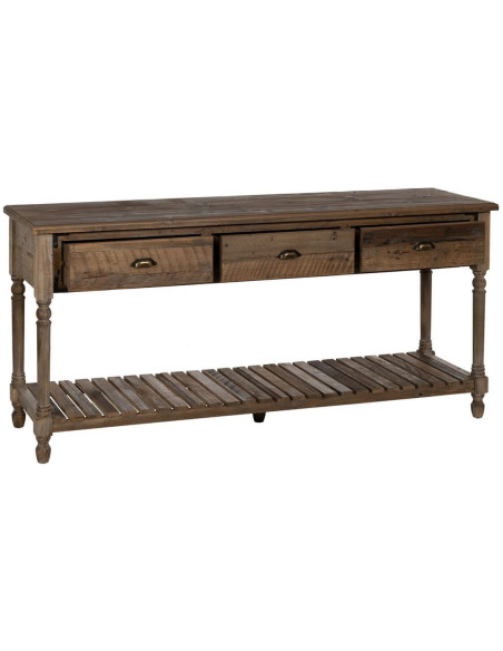 Console drapier Rectangulaire 3 tiroirs 1 étagère en Bois de sapin Marron Verena - 3
