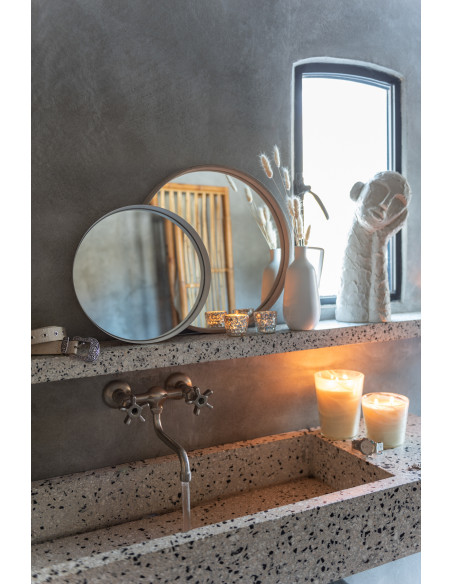 Petit Miroir Mural Rond Rufus en Métal Blanc - 2