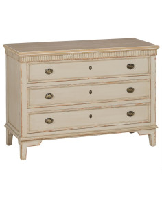 Commode vintage rétro 3 tiroirs en Bois de sapin Crème Naturel Vieilli Mazarine - 1