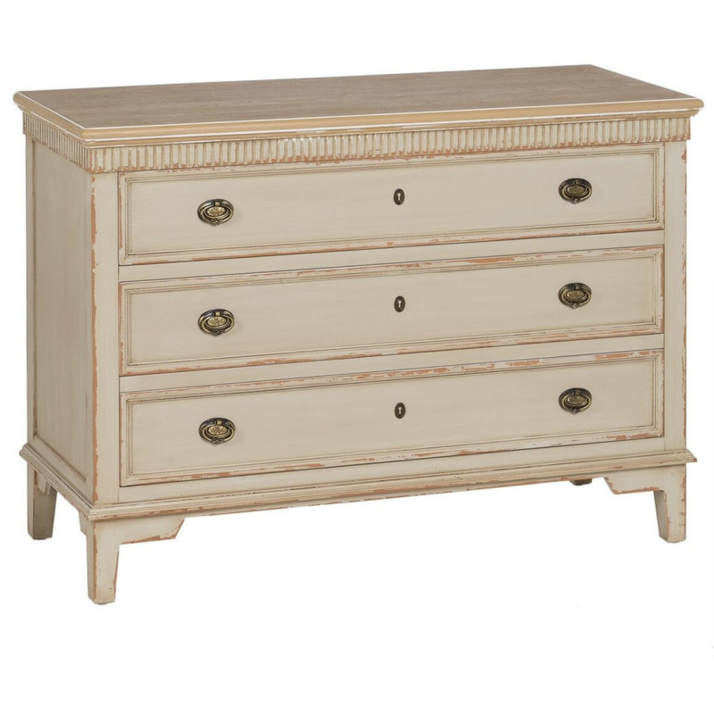 Commode vintage rétro 3 tiroirs en Bois de sapin Crème Naturel Vieilli Mazarine - 1