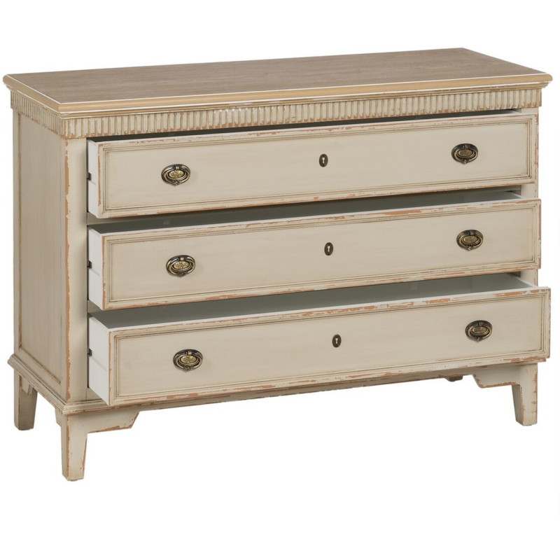 Commode vintage rétro 3 tiroirs en Bois de sapin Crème Naturel Vieilli Mazarine - 2