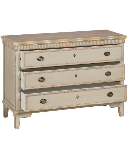 Commode vintage rétro 3 tiroirs en Bois de sapin Crème Naturel Vieilli Mazarine - 2
